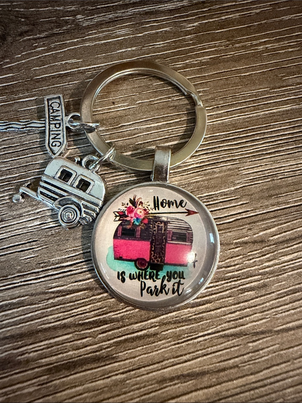 Camping Camper Keychain Home is Where You Park It NEW Key Ring Keyring - Picture 2 of 3